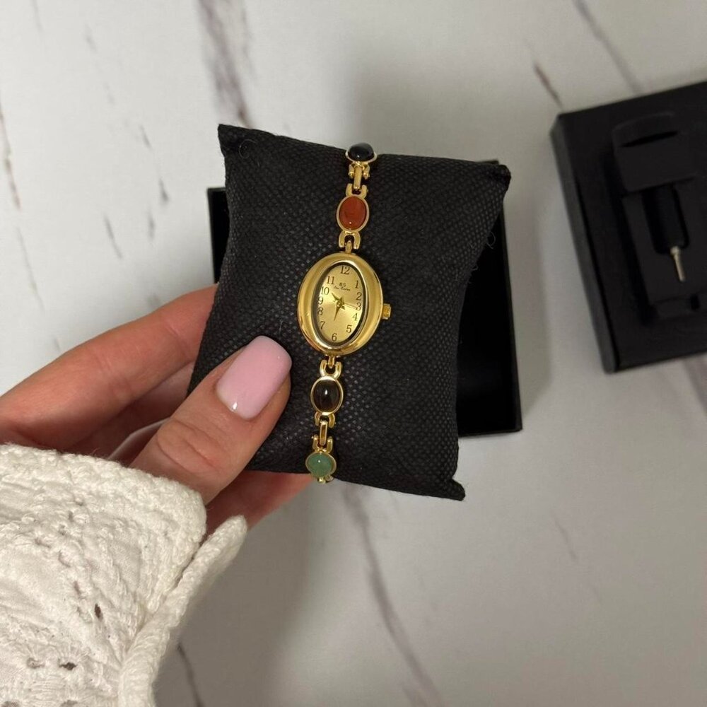 Sku:0463 gold mini watch bracelet with multicoloured natural‎ stones + gift bag - Picture 7 of 7